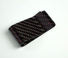 Load image into Gallery viewer, Money Clip - 2x2 with Metallic Red Lacing Carbon Fiber