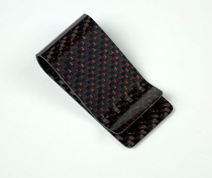 Money Clip - 2x2 with Metallic Red Lacing Carbon Fiber