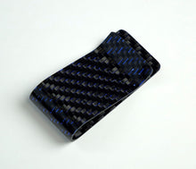 Load image into Gallery viewer, Money Clip - 2x2 with Metallic Blue Lacing Carbon Fiber