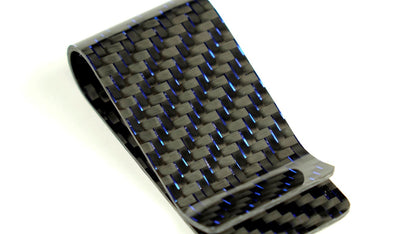 Money Clip - 2x2 with Metallic Blue Lacing Carbon Fiber
