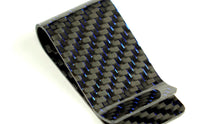 Load image into Gallery viewer, Money Clip - 2x2 with Metallic Blue Lacing Carbon Fiber